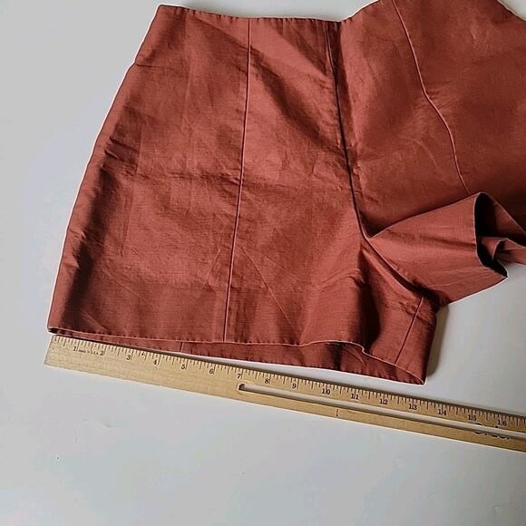 Kate Spade Saturday Lined Shorts Rust Cotton Linen High Rise Designer Preppy - Picture 10 of 12